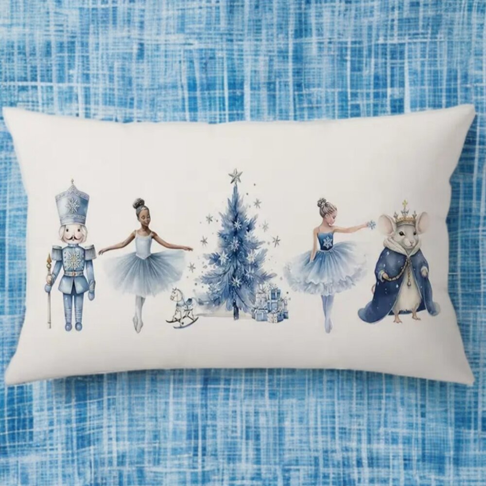 Blue Christmas Pillow Cover Holiday Nutcracker Decor Soft Accent Lumbar Case 20"
